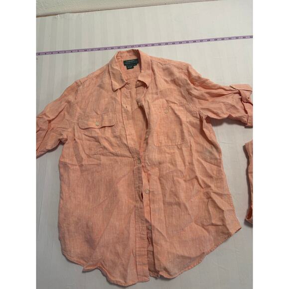 Lauren Ralph Lauren Pants - Lauren Ralph Lauren 100% Linen Matching Set Peach Coral Shirt & Cargo Pants